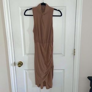 Tan Ruched High Neck Dress